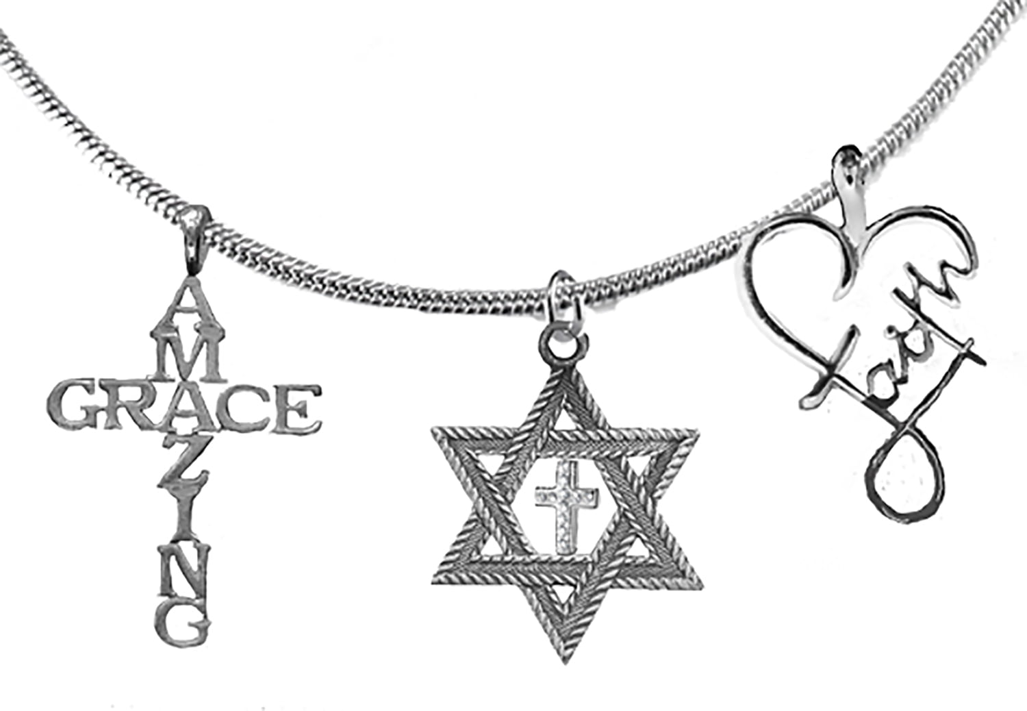 Messianic Yeshua Amazing Grace, Anitque Silver Star OF David, Genuine Austrian Cut Crystal Cross Necklace, Hypoallergenic - Safe, No Nickel, Lead, Or Cadmium In The Metal. ©2023