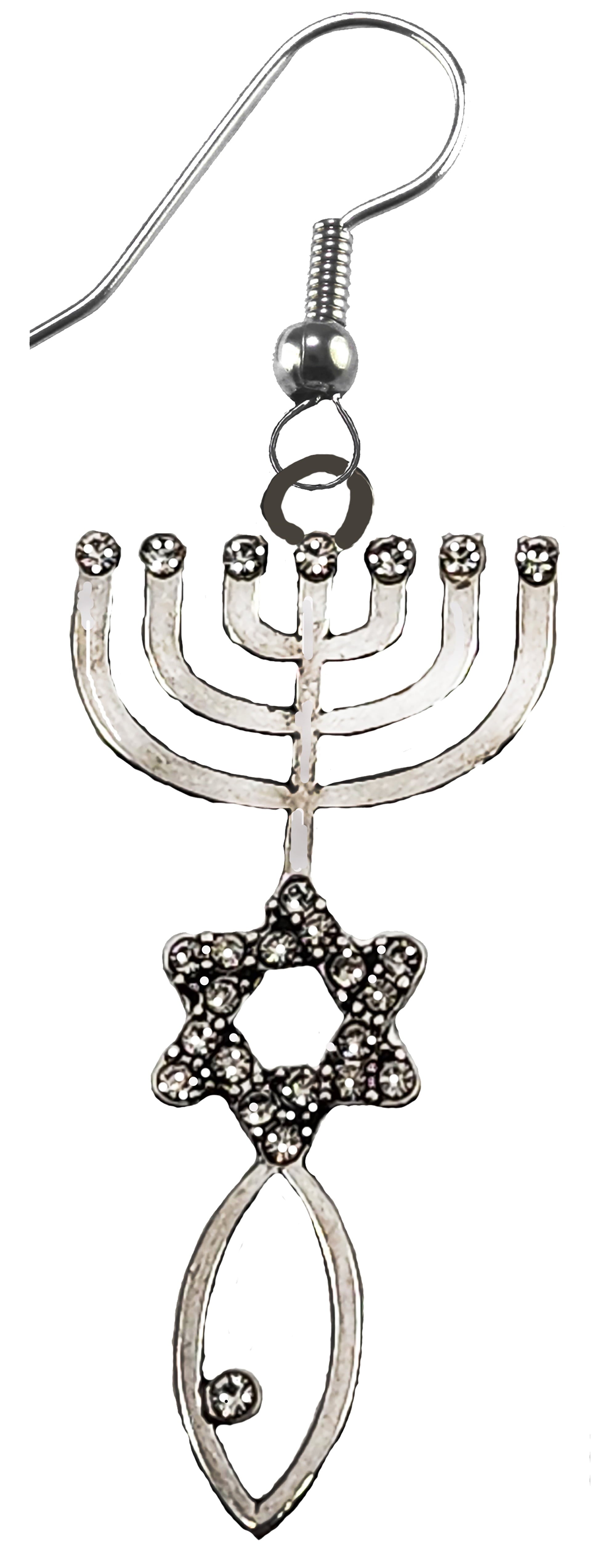 Messianic, Yeshua, Christian Silvertone Earrings, With Silvertone Seal Of Jerusalem Set With Austrian Cut Crystal. Seal Of Jerusalem Is Small 1 1/2 Inches High. A Great Gift For Family Or Friends©2024