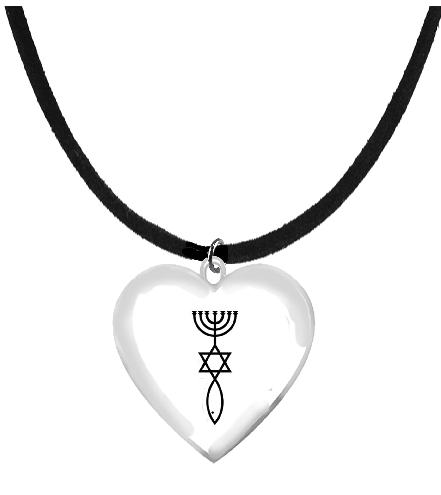 Messianic, The Seal Of Jerusalem, On A Beautiful Heart Suspended On 18-21 Inch Adjustable Black Suede Necklace, Hypoallergenic, Nickel, Lead & Cadmium Free ©2022