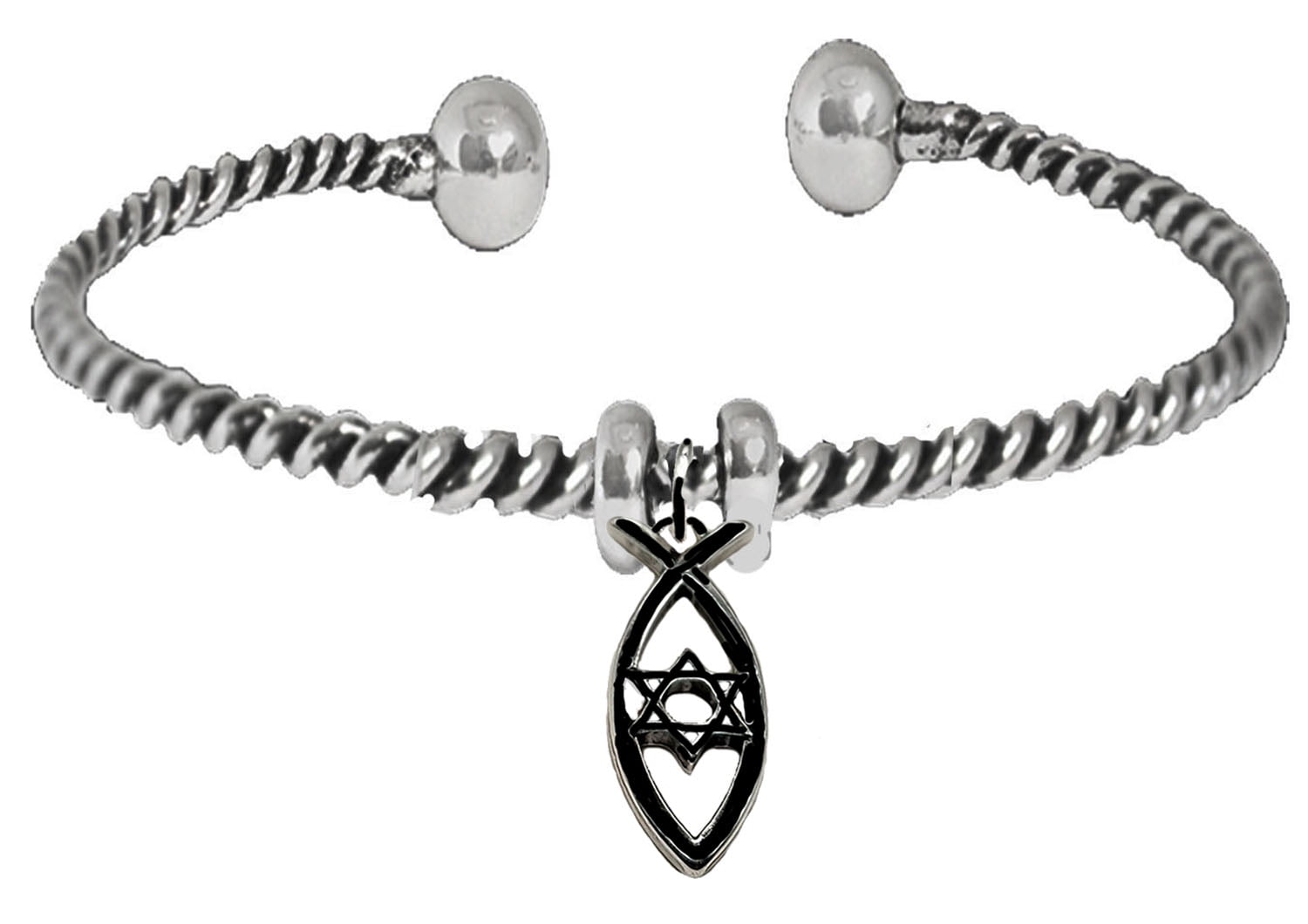 Messianic Christian Black Anodized Fish, Star Of David,On Twisted Wire Adjustable Bracelet. If you do not believe that this jewelry is beautiful when you receive it, simply return it for a full refund