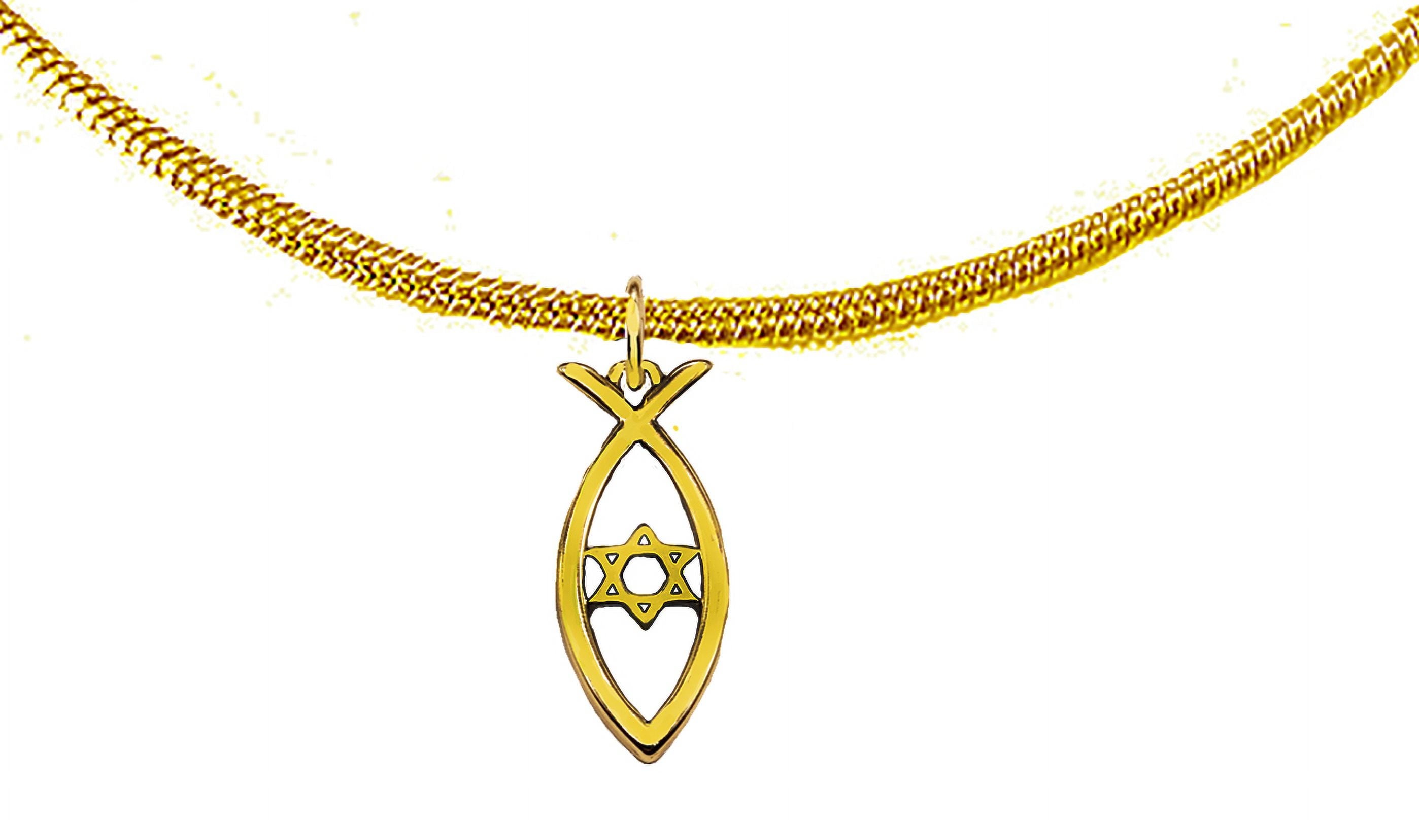 Messianic, Yeshua, Christian Fish, Star Of David Inside, Adjustable Goldtone Snake Chain Necklace, Will Fit Anyone, Hypoallergenic-Safe. No Nickel, Lead, Or Cadmium In The Metal.©2023  2102N2G