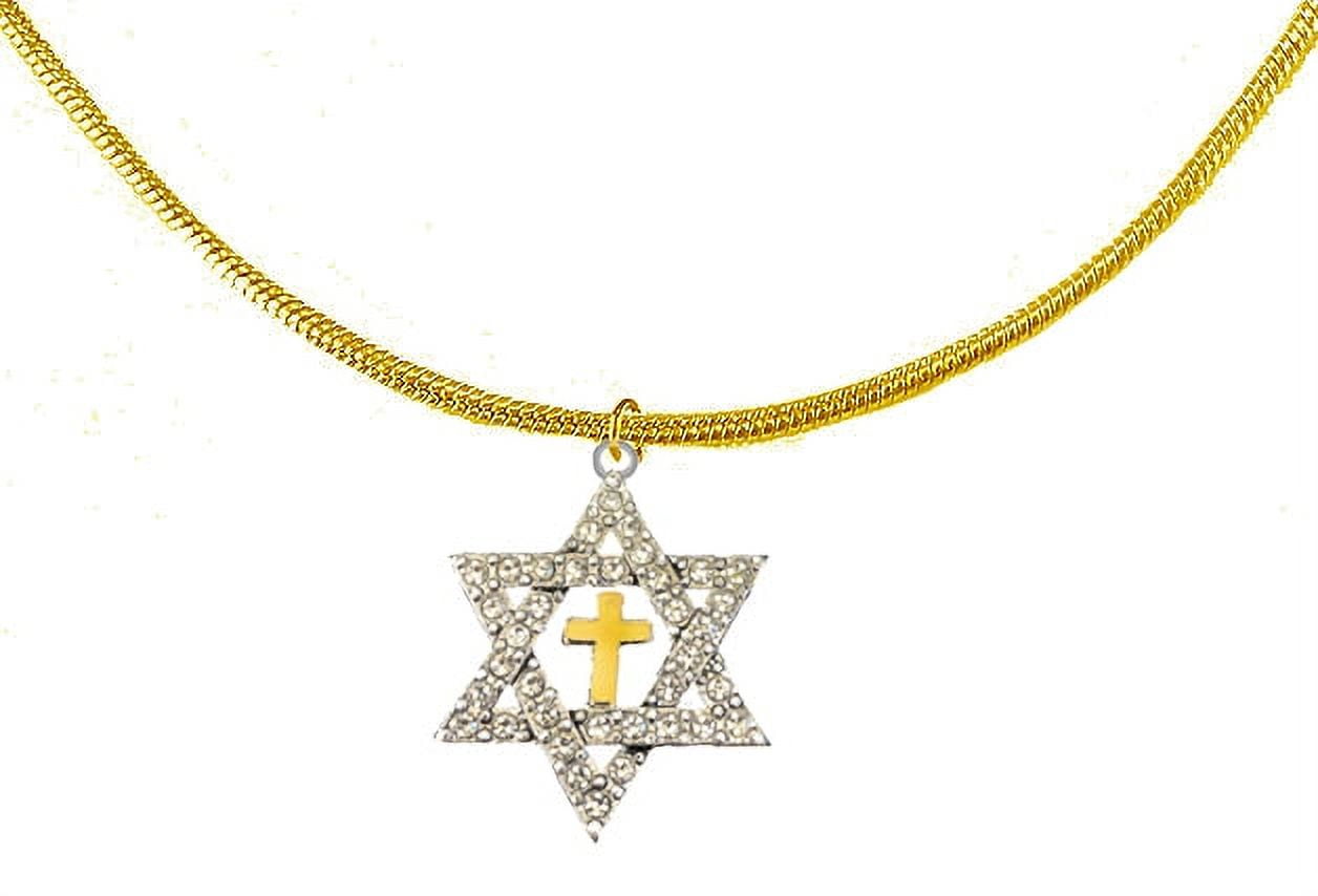 Messianic Christian Crystal Star Of David, 14KT Goldtone Cross On A Snake Chain Necklace. If you do not believe that this jewelry is beautiful when you receive it, simply return it for a full refund