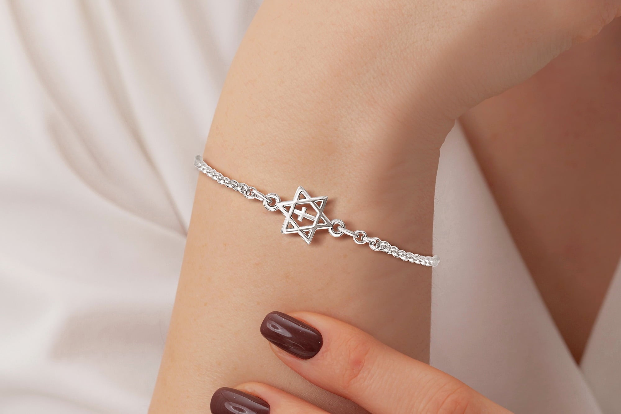 Messianic Yeshua Jewelry, Delicate  Tiny Silvertone Star Of David With Cross On A Adjustable Bracelet, Will Fit Everyone From Gramma To Grandaughter, Great Gift For Family Or Friend.  ©2024