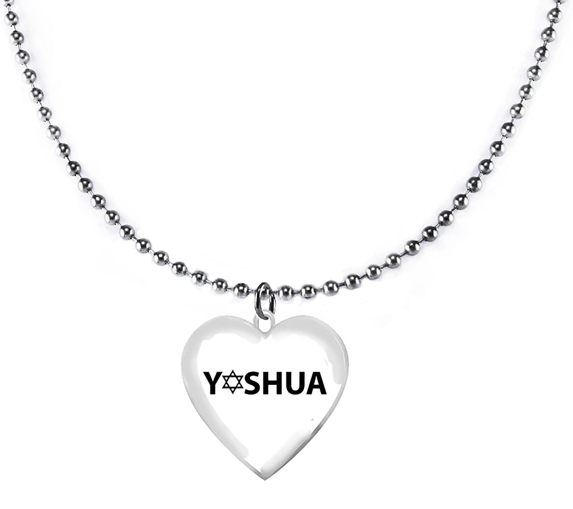 Messianic, Jesus Is The Messiah, In Hebrew, Ha Mashiach, Yeshua (Jesus in Hebrew), On A Beautiful Heart Suspended On Ball Chain Necklace, Hypoallergenic-Safe , No Nickel, Lead, Or Cadmium ©2022