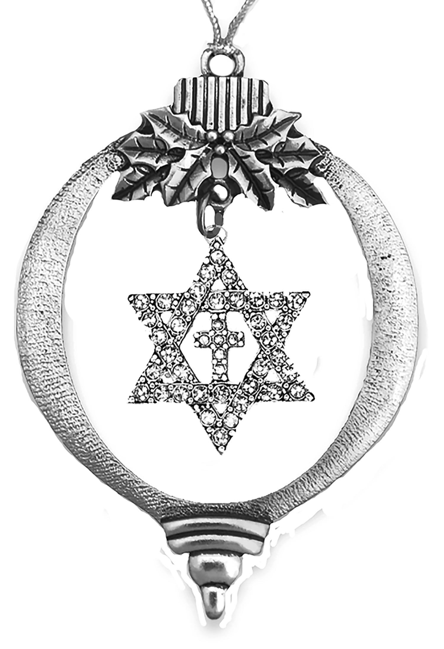 Messianic, Yeshua Christmas Tree Ornament Antique Silvertone Finish With Sparkling Genuine Austrian Cut Crystal Star Of David And Cross, With Tree Attachment For Hanging. What A Great Gift For Yourself, Or Someone Special! ©2023