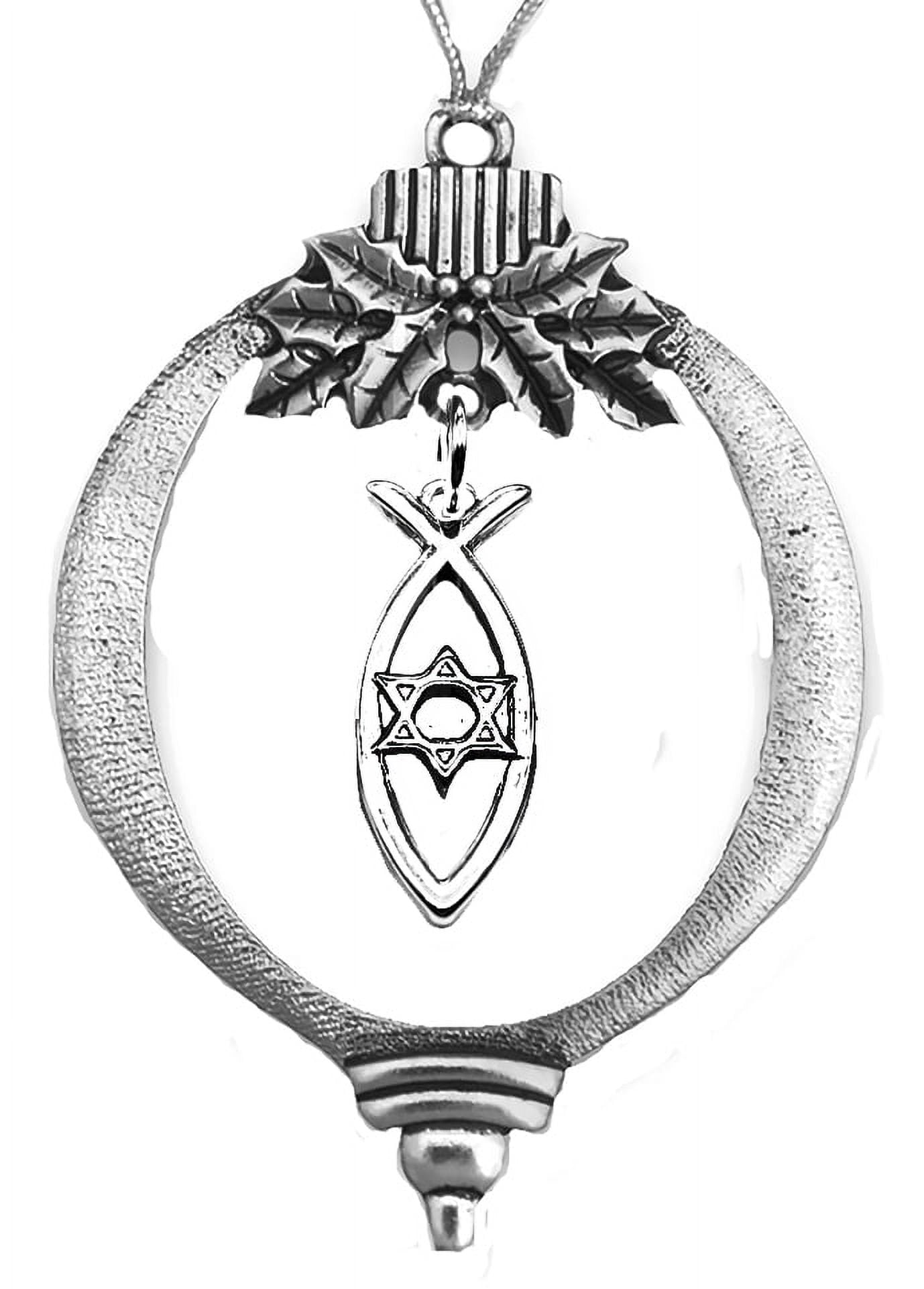 Messianic, Yeshua Antique Silvertone Christmas Ornament, Silvertone Verticle Christian Fish, Star Of David Inside, With Tree Attachment For Hanging. What A Great Gift For Friends, Family! ©2023