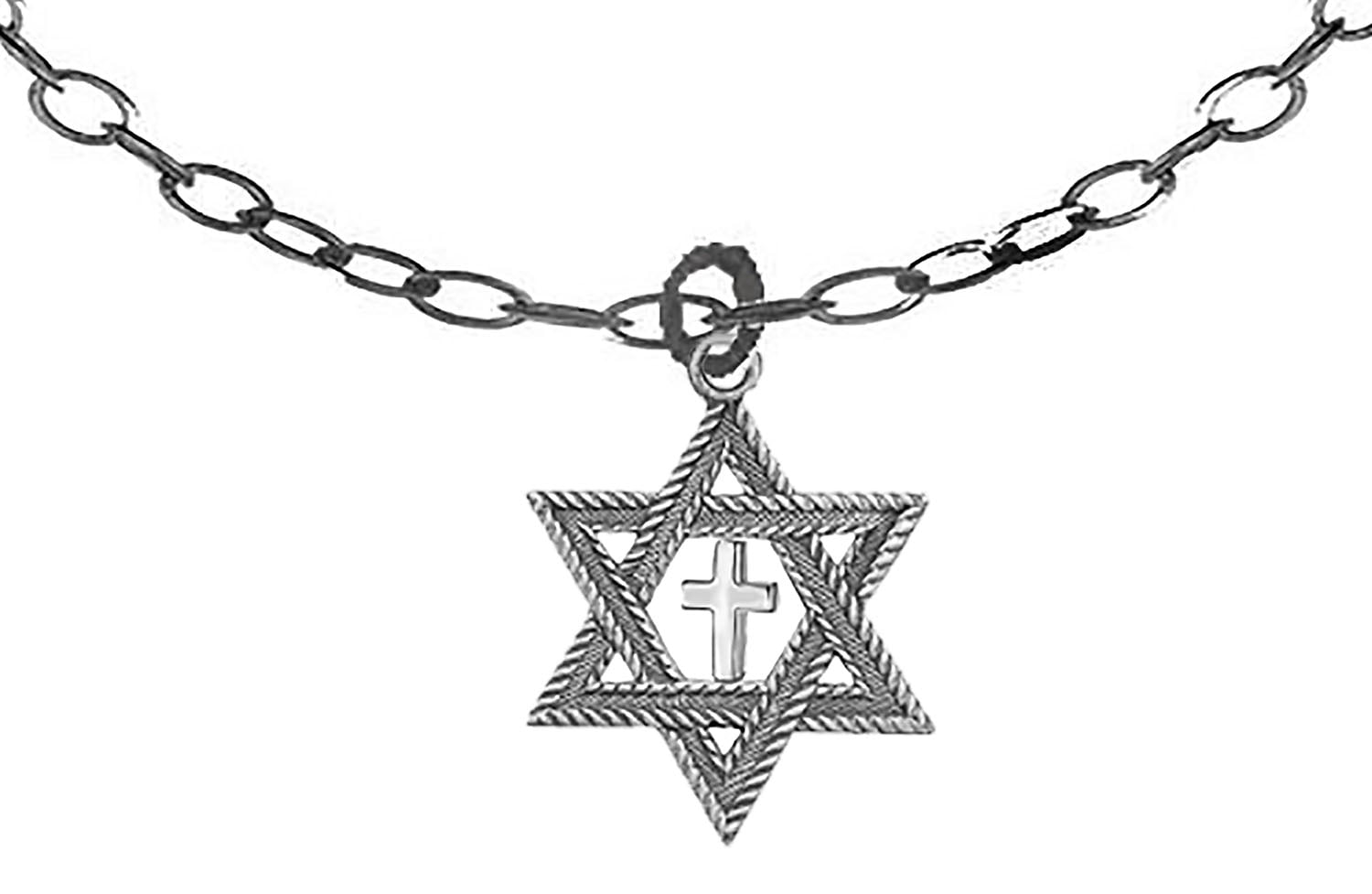 Messianic, Christian, Jewish  Children's Antique Silvertone Star Of David, With Cross On  Adjustable 12 Inch To 15 Inch Silvertone Chain Necklace, Hypoallergenic, No Nickel, Lead, or Cadmium In Metal