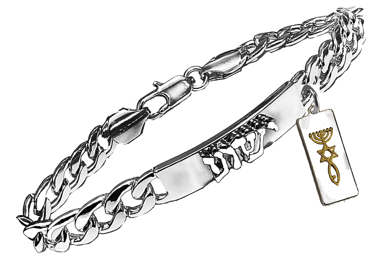 Messianic Christian Raised Yeshua Chain Bracelet. Charm Hanging, Raised Seal Of Jerusalem.If you do not believe that this jewelry is beautiful when you receive it, simply return it for a full refund.