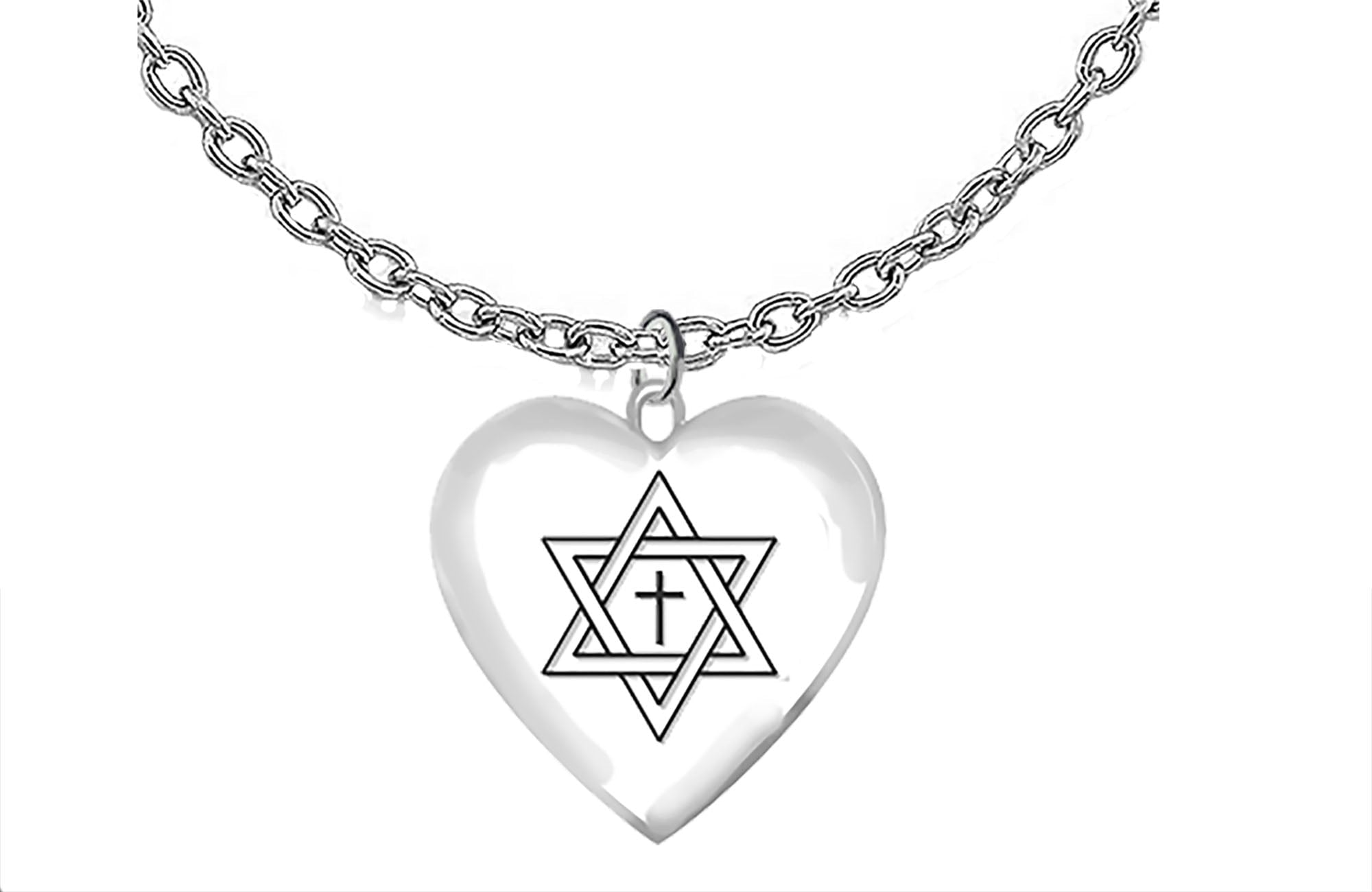 Messianic, Star Of David With A Floating Cross In It, On A Beautiful Heart Suspended On A Adjustable Cable Chain Necklace, Hypoallergenic-Safe