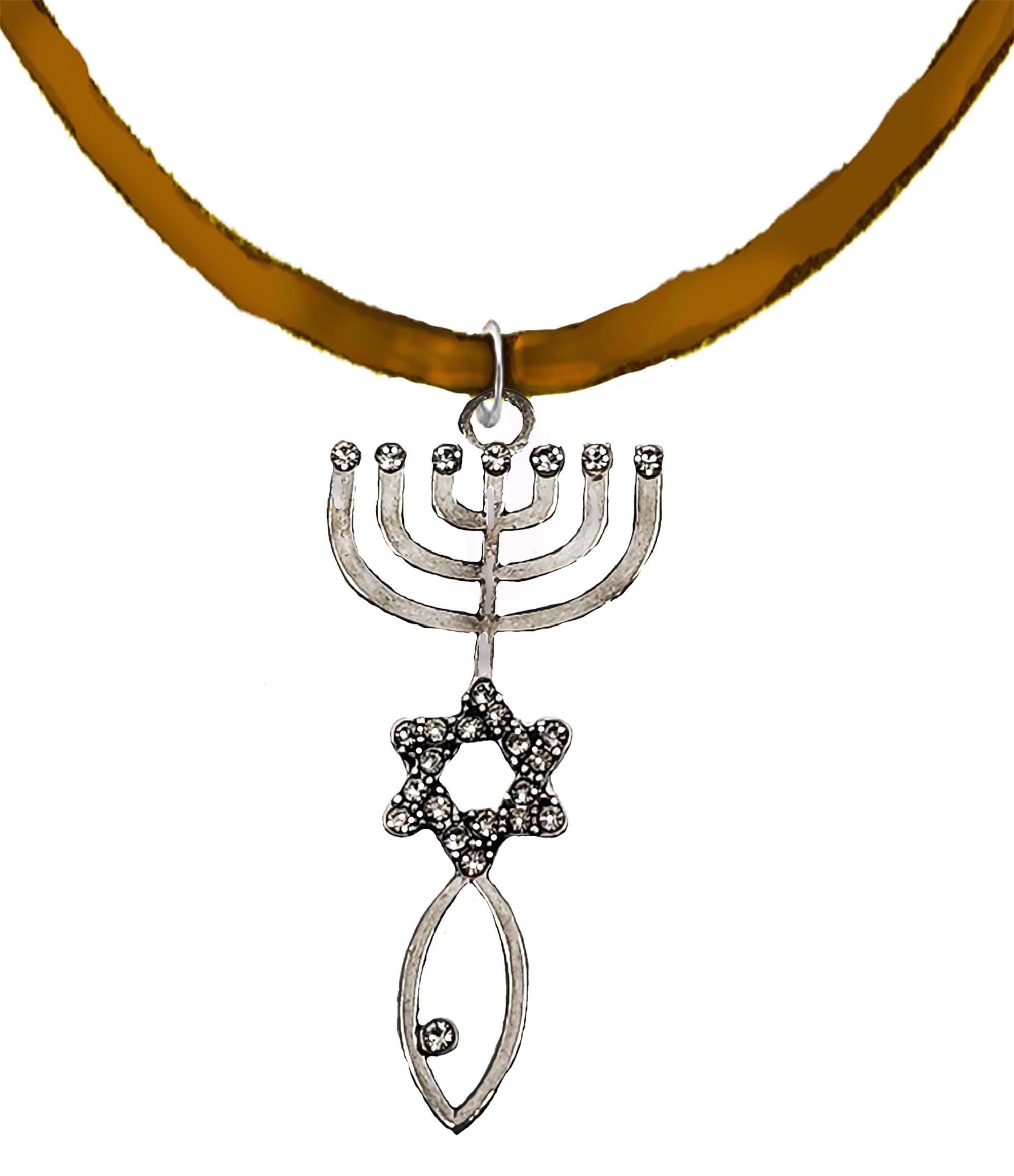 Messianic, Yeshua, Christain Adjustable Silvertone Genuine Brown Suede Necklace With Genuine Austrian Cut Crystal Seal Of Jerusalem. A Great Gift For Friends Or Family.©2024 Hypoallergenic-Safe
