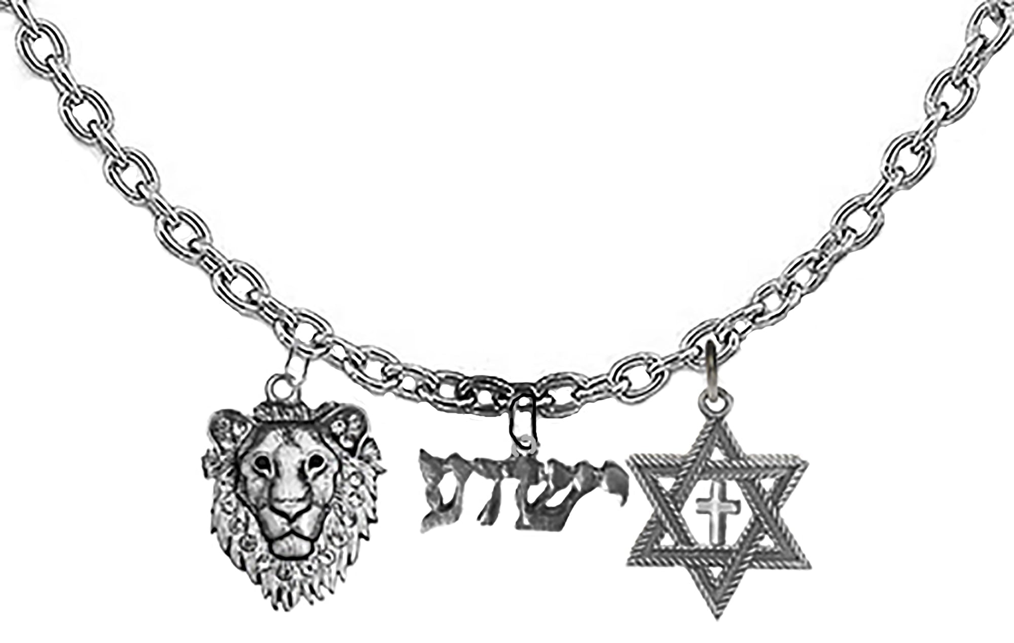Messianic, Yeshua, Christian Lion Of Judah, Yeshua In Hebrew, Silvertone Star Of David With Cross, Hypoallergenic-Safe, No Nickel, Lead, Or Cadmium In The Metal©2024