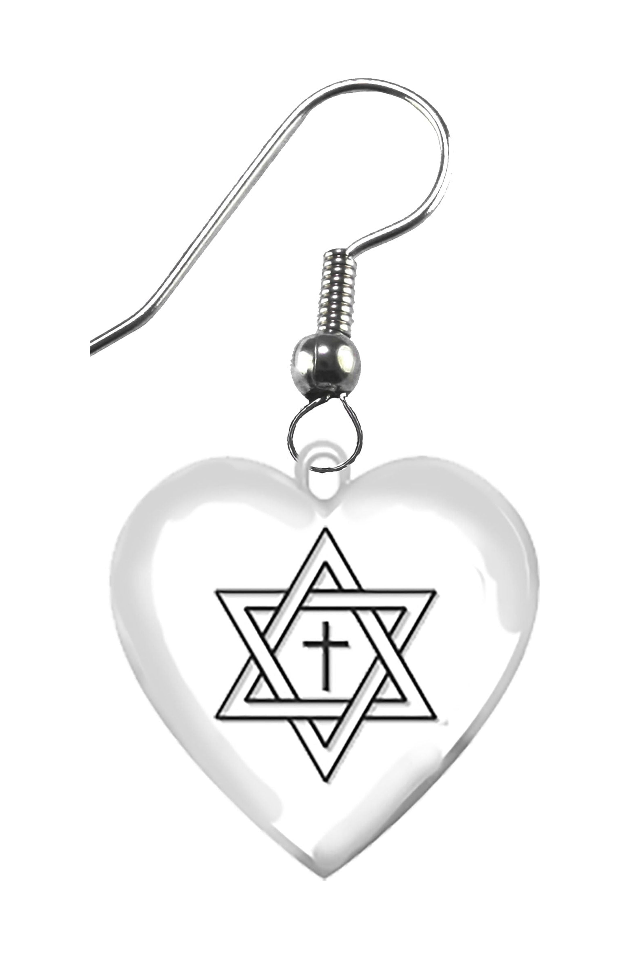 Messianic, A Star Of David With A Floating Cross In It. On A Beautiful Heart Earring On A  Surgical Steel Fishhook Wire, Hypoallergenic-Safe, No Nickel, lead Or cadmium ©2022
