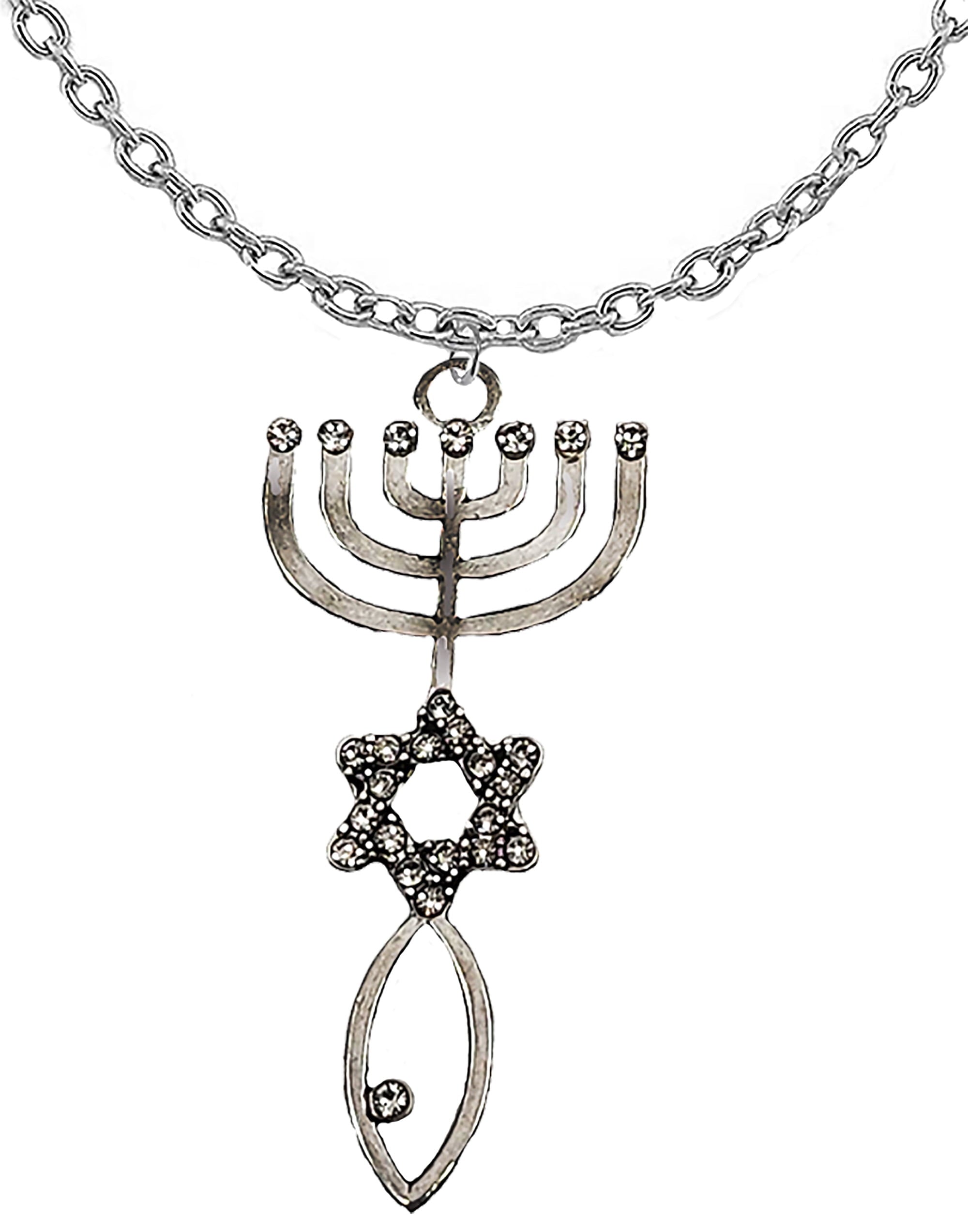 Messianic, Yeshua, Christain Adjustable Silvertone Genuine Cable Chain Necklace With Genuine Austrian Cut Crystal Seal Of Jerusalem. A Great Gift For Friends Or Family.©2024 Hypoallergenic-Safe