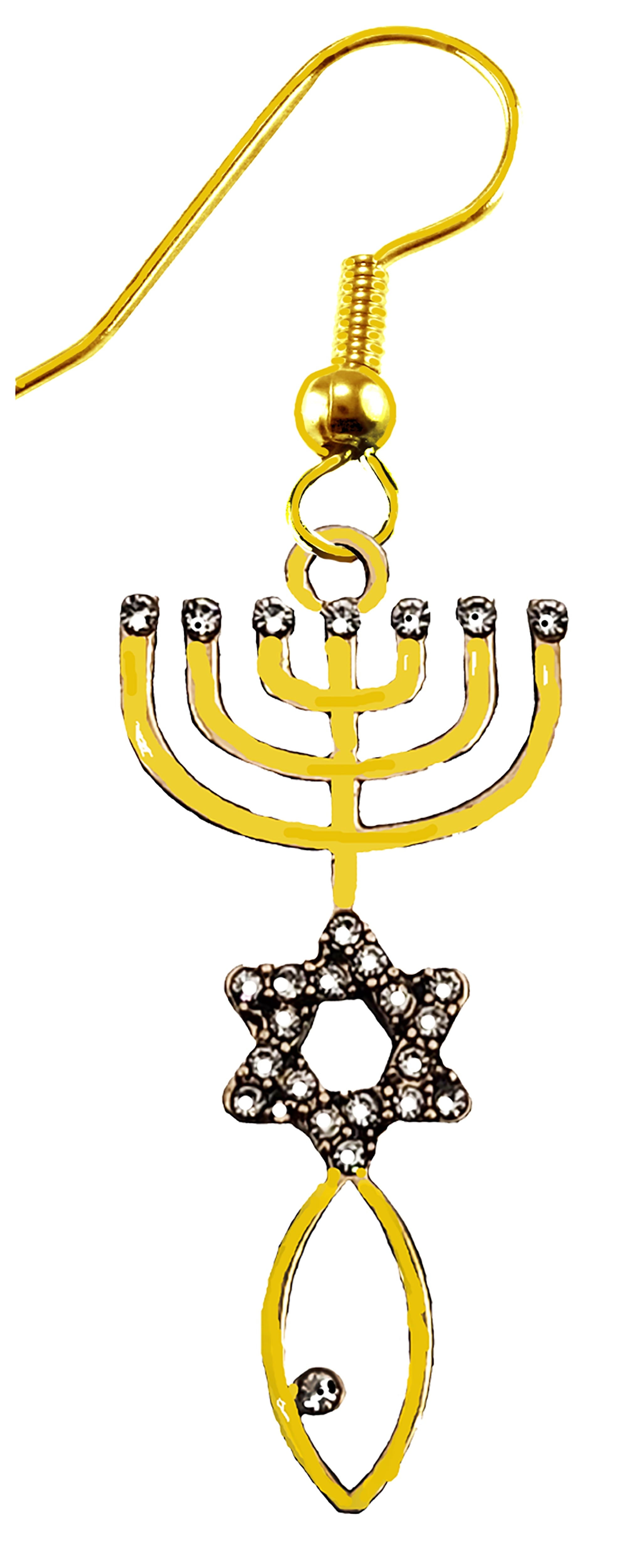 Messianic, Yeshua, Christian 14 KT Goldtone Seal Of Jerusalem Covered With Austrian Crystal Earrings,  Hypoallergenic-Safe, No Nickel, Lead, Or Cadmium In The Metal. Great Gift For Family Or Friends!